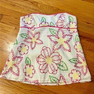 Lilly Pulitzer White Strapless Top with Pink & Yellow Embroidery Size 6